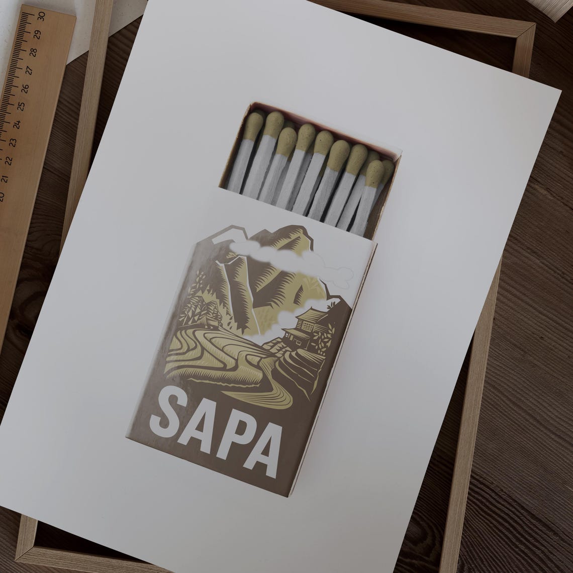 Sapa Vietnam Rice Terraces Matchbox Style Art with Mountain Hut Poster - Image 2
