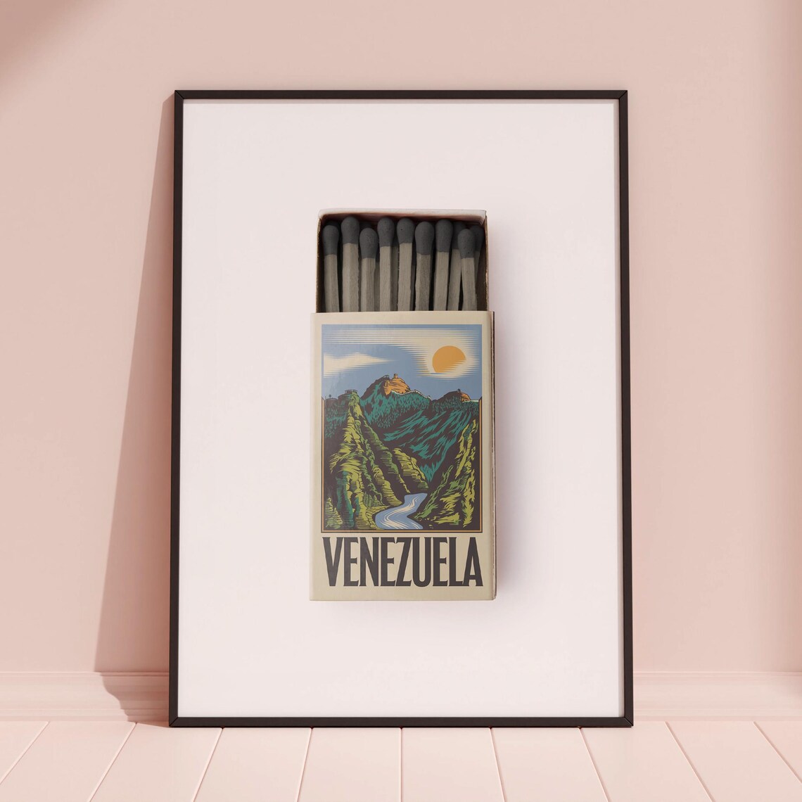 Venezuela Mountain Gorge Matchbox Style Art with River and Sun Poster - Image 3