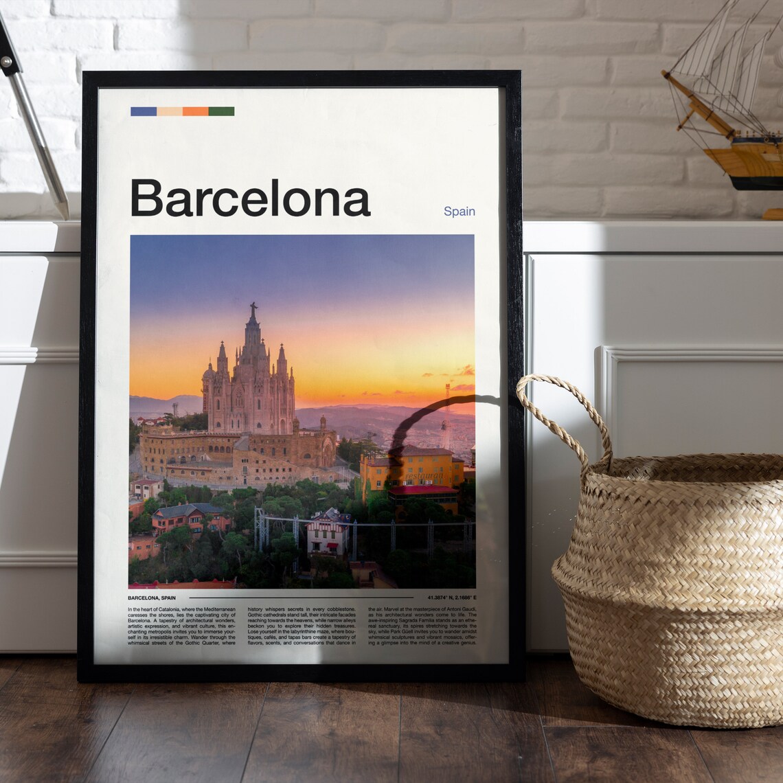 Barcelona Spain Sunset Over The Sacred Heart Church On Tibidabo Poster - Image 5