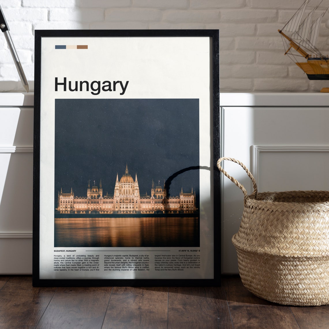 Hungary Budapest Parliament Night Lights Danube Travel Poster - Image 5