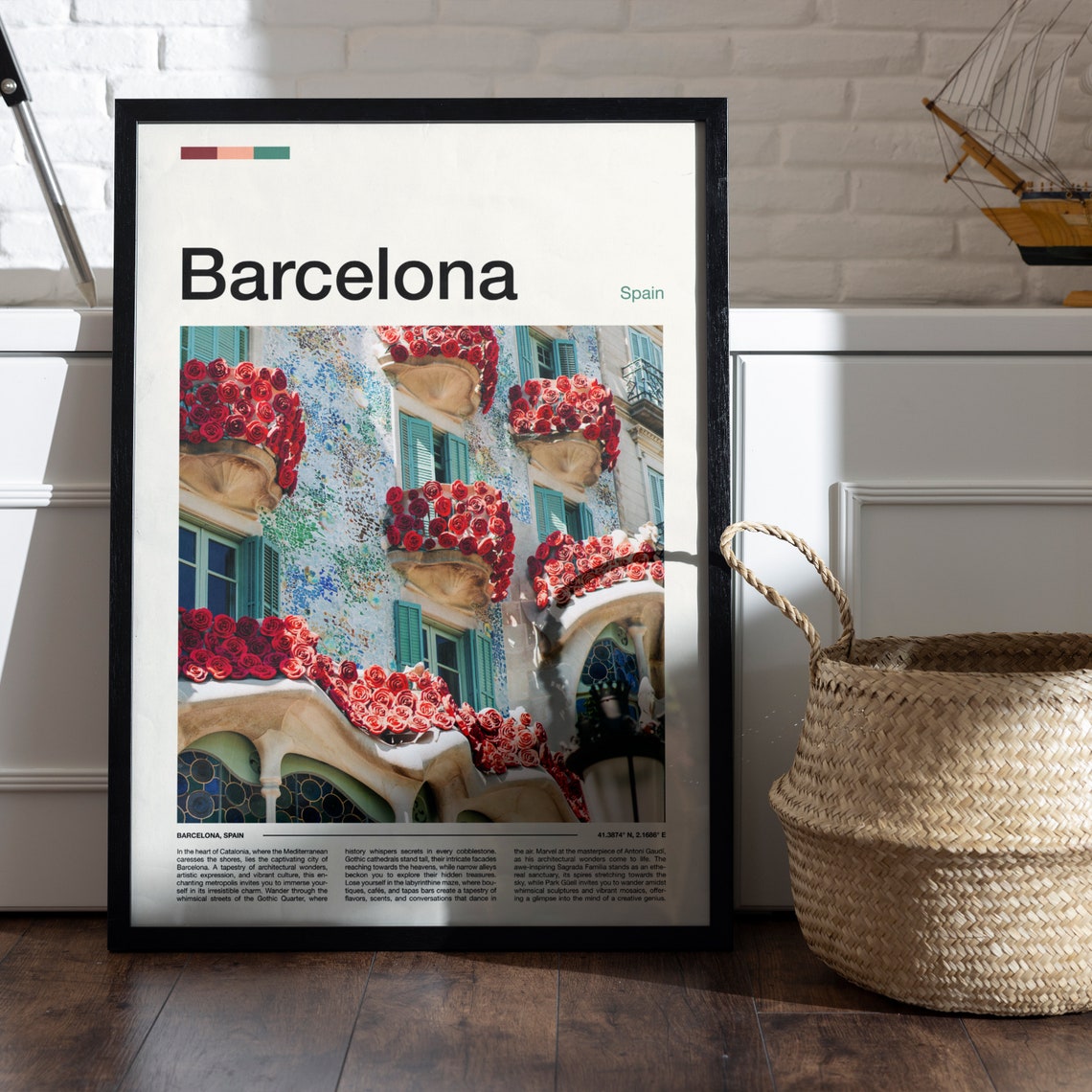 Barcelona Spain Casa Batllo Gaudi Facade Roses Travel Poster - Image 4