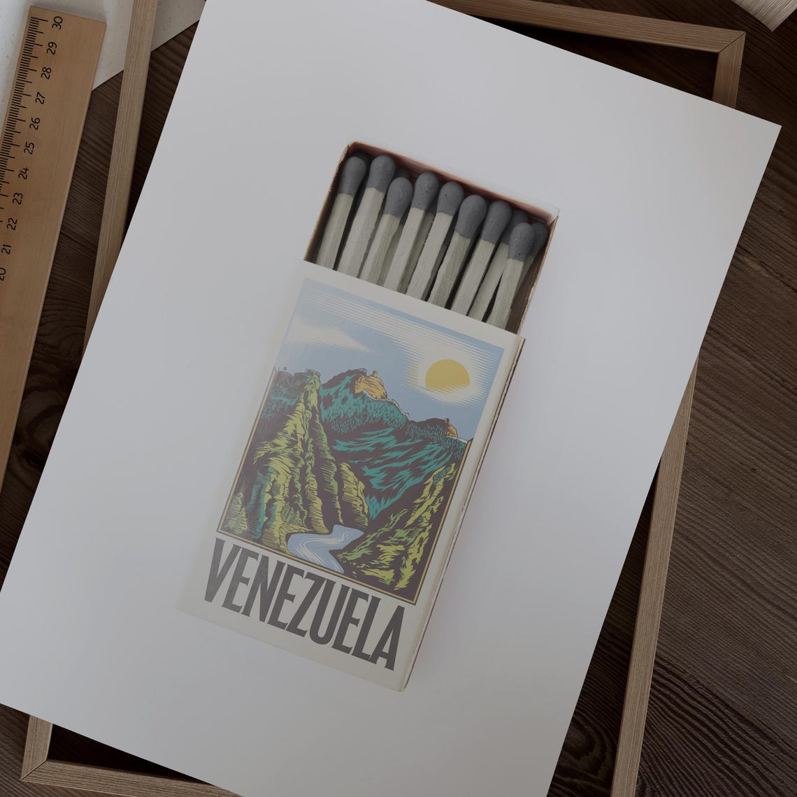 Venezuela Mountain Gorge Matchbox Style Art with River and Sun Poster - Image 2
