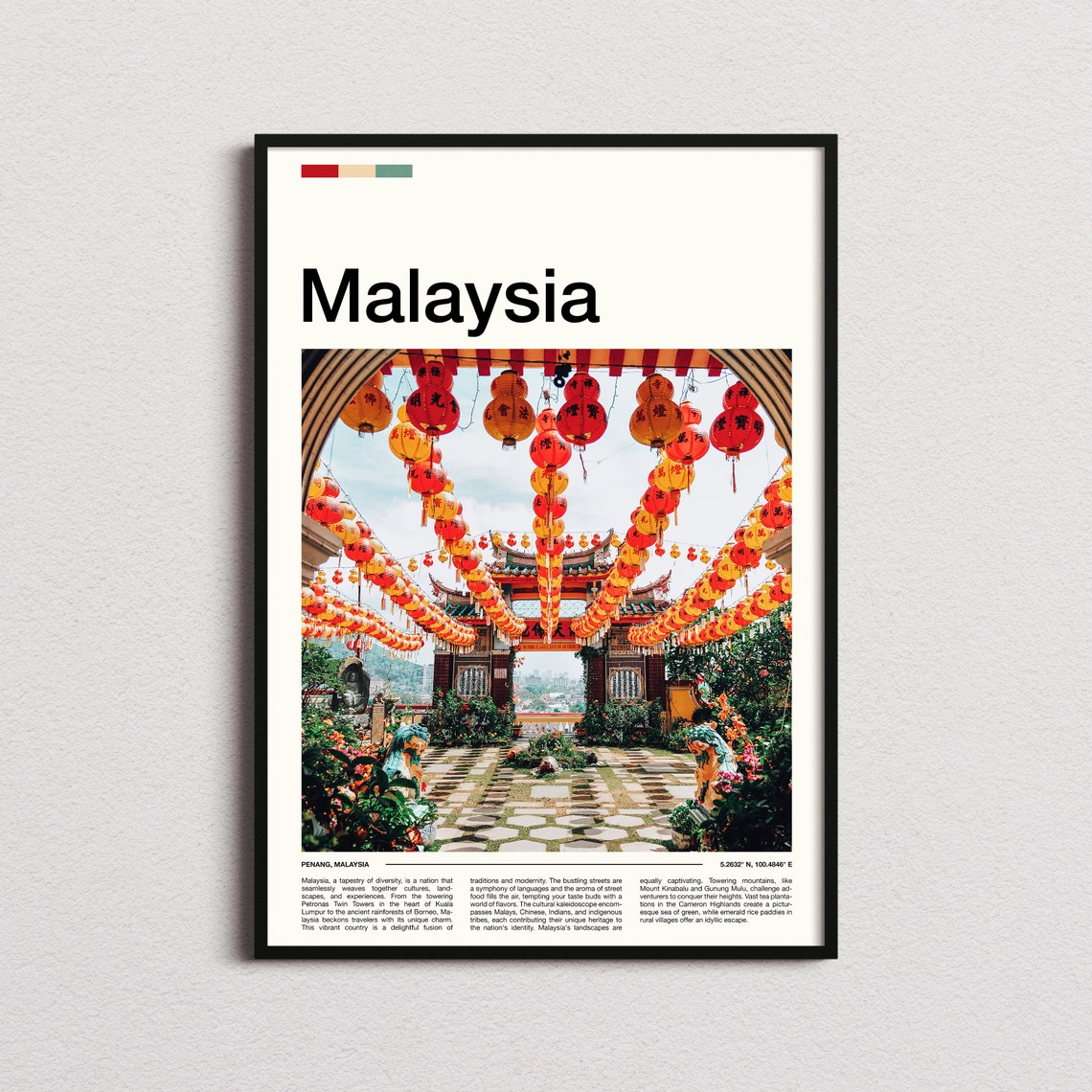 Malaysia Penang Temple Courtyard Lantern Festival Lights Poster