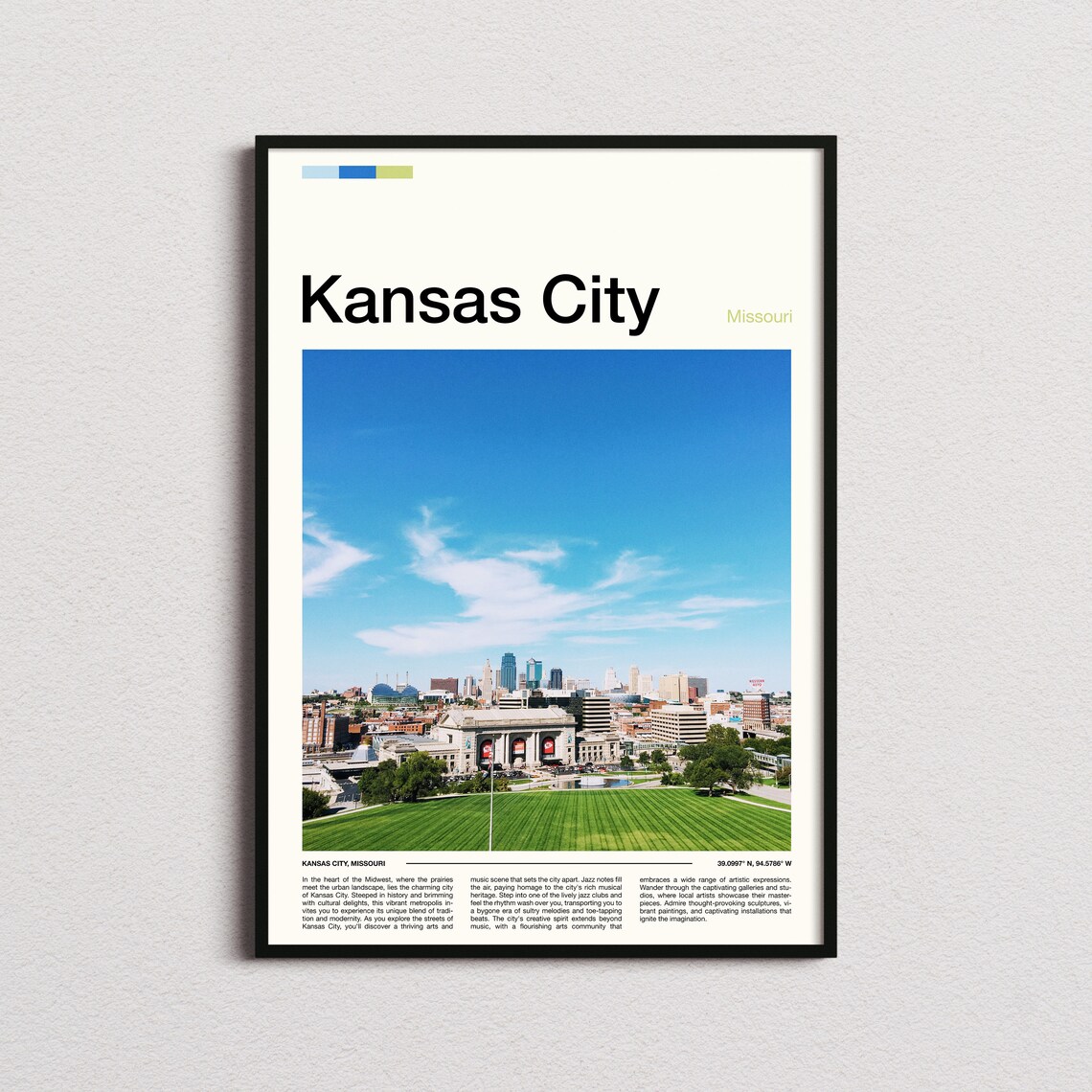 Kansas City Missouri Downtown Skyline Union Station City Travel Poster