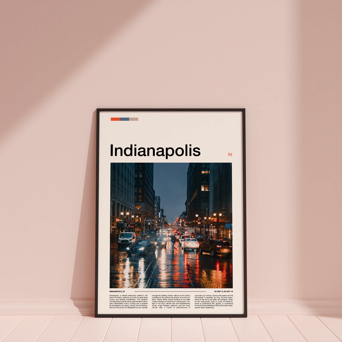 Indianapolis Indiana Night Street City Lights Traffic Rain Poster - Image 4