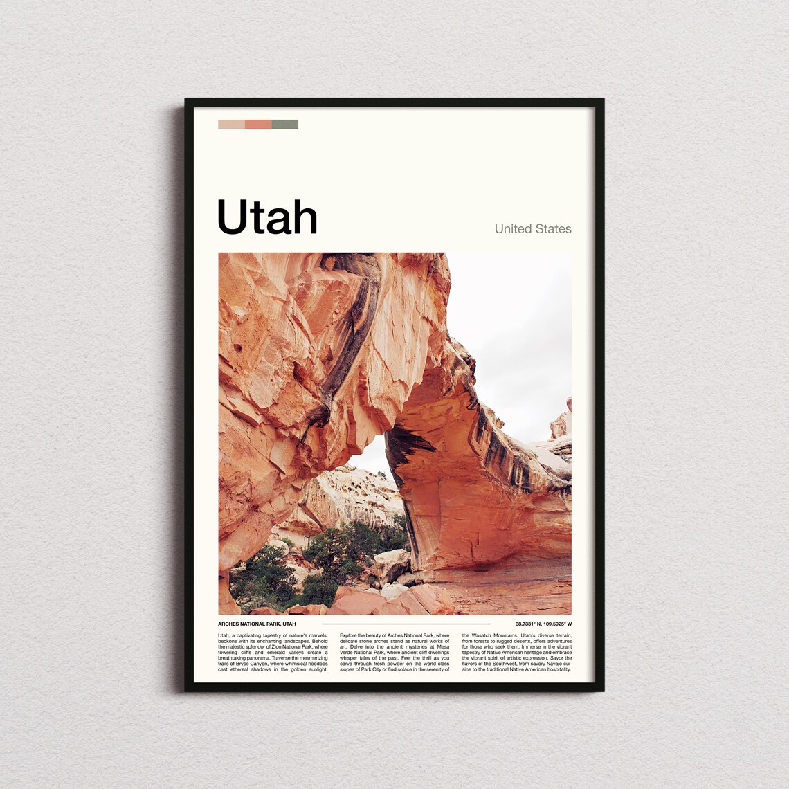 Utah Arches National Park Red Rock Natural Arch Desert View Poster