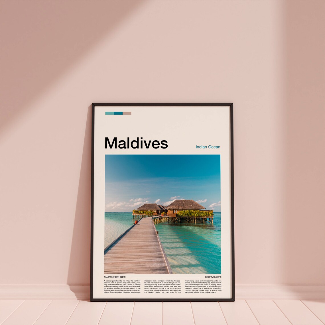 Maldives Overwater Bungalow Tropical Island Paradise Travel Poster - Image 4