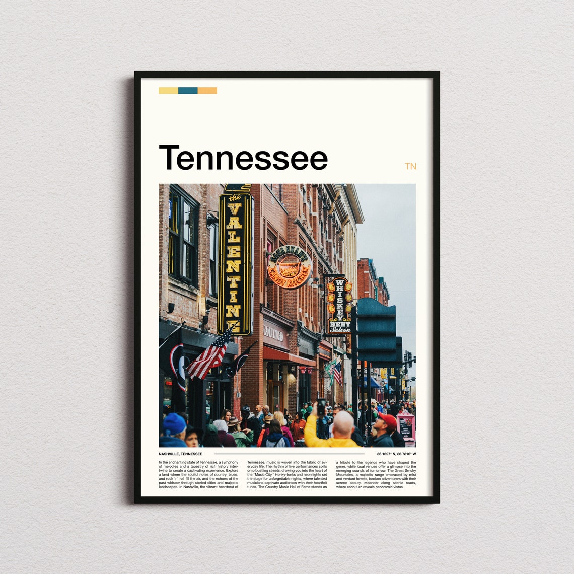 Tennessee Nashville Broadway Neon Signs Honky Tonk Street Poster