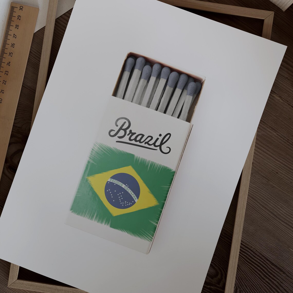 Brazil Matchbox Brazilian Flag Vintage Travel Art Poster Design - Image 2