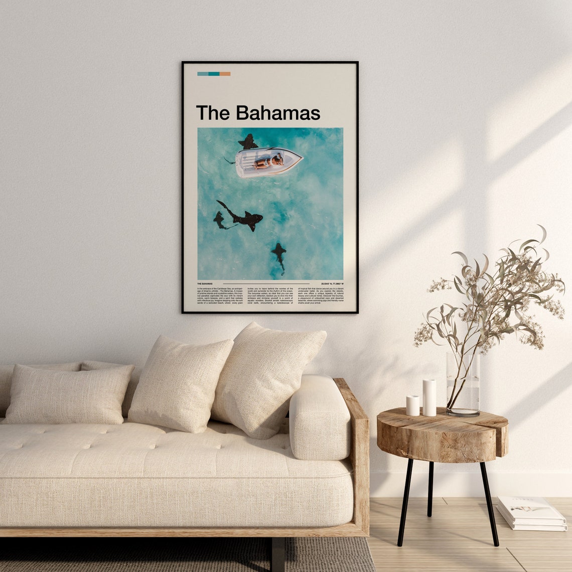 The Bahamas Caribbean Turquoise Water Boat and Nurse Sharks Poster - Image 2