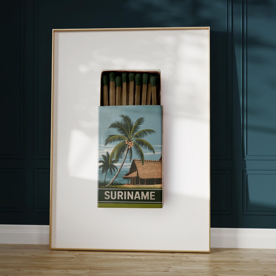 Suriname Vintage Matchbox Tropical Beach Hut Art Travel Poster - Image 2