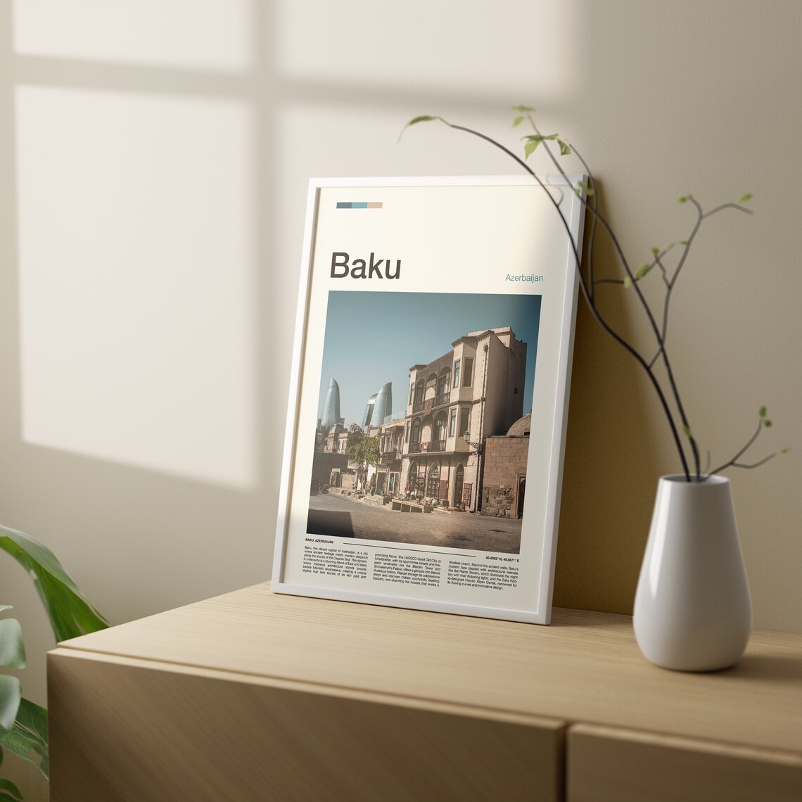Baku Azerbaijan Flame Towers Old City Skyline View Photo Poster - Image 2