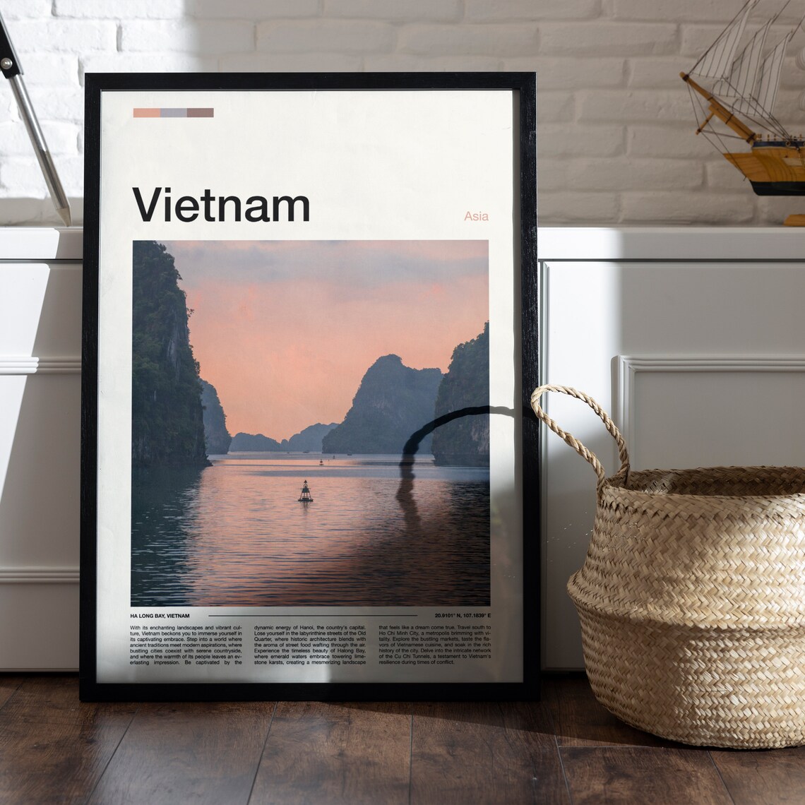 Vietnam Ha Long Bay Limestone Karsts Sunset Seascape Boat Poster - Image 4