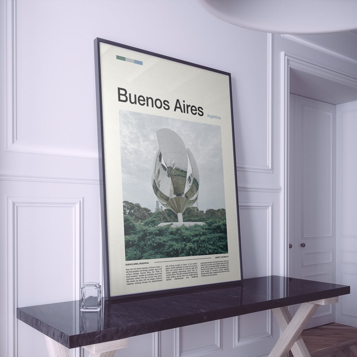 Buenos Aires Argentina Mirrored Flower Sculpture Travel Poster - Image 2