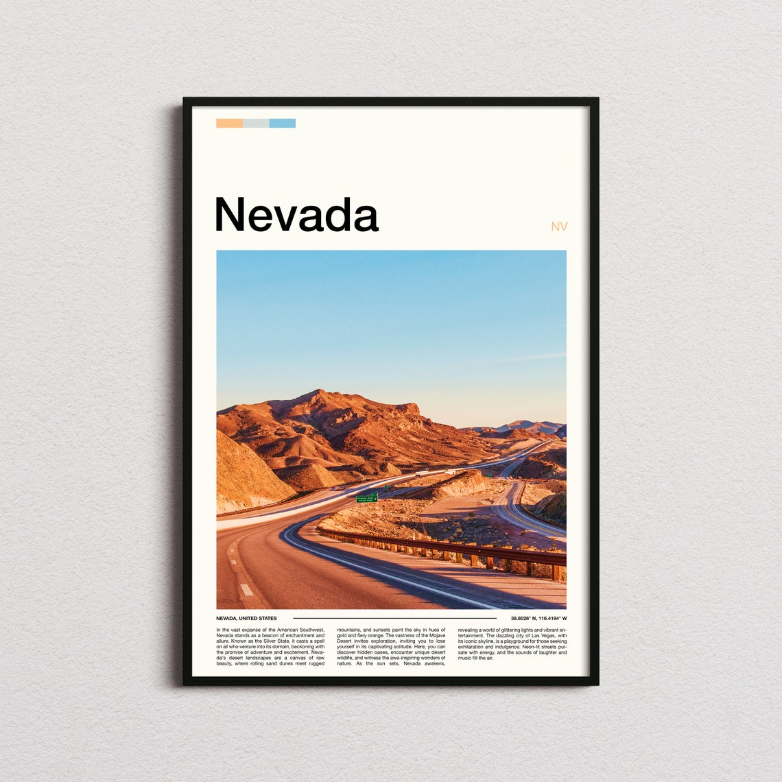 Nevada Desert Highway Mountain Pass Road Trip Minimalist Travel Poster