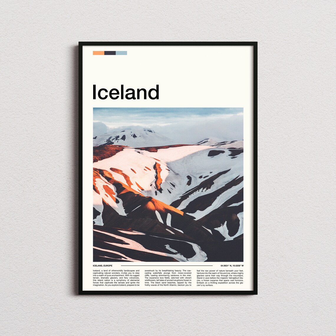 Iceland Europe Colorful Volcanic Mountains Snow Landscape Poster