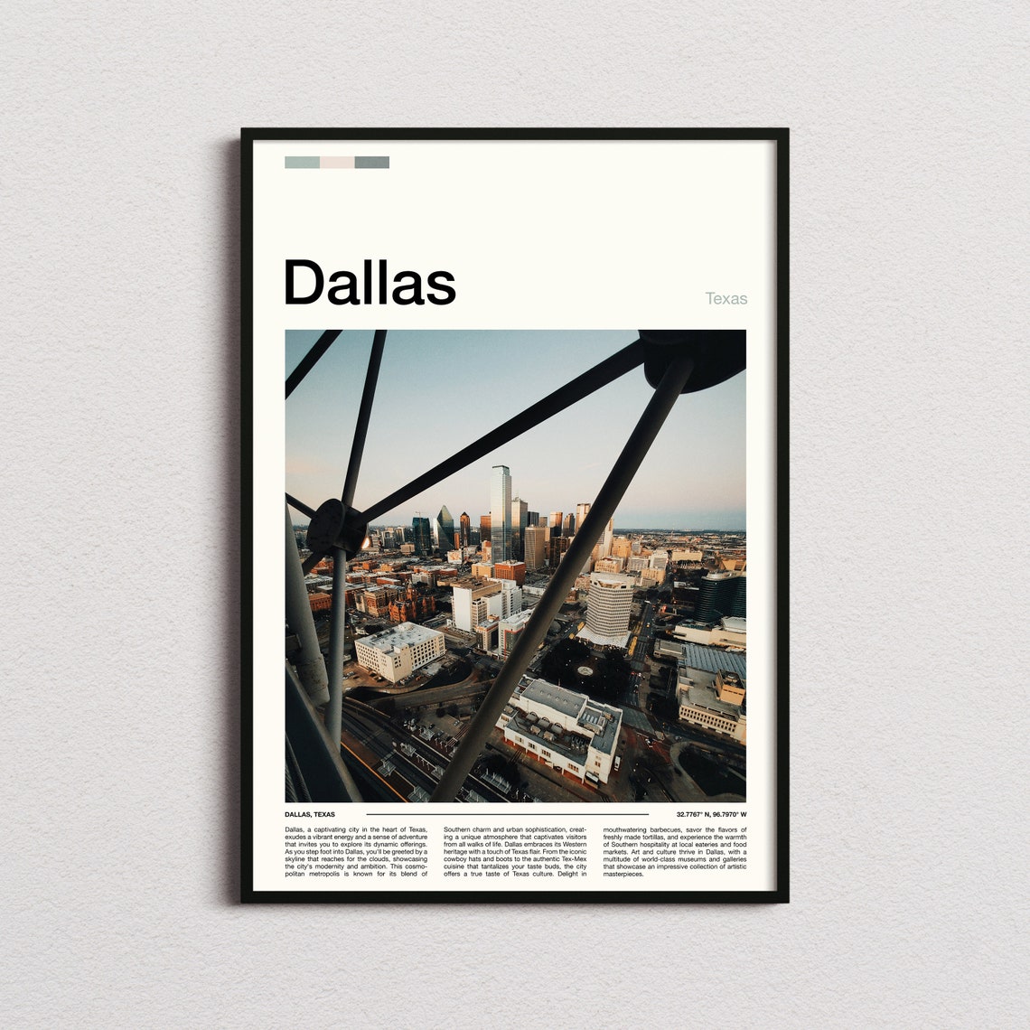Dallas Texas Reunion Tower Skyline View Minimalist Photo Poster