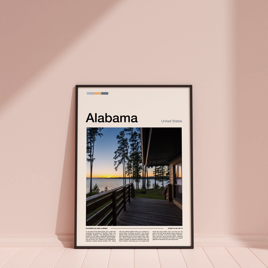 Alabama Guntersville Lake Cabin Deck Sunset Pines Lake Travel Poster - Image 3