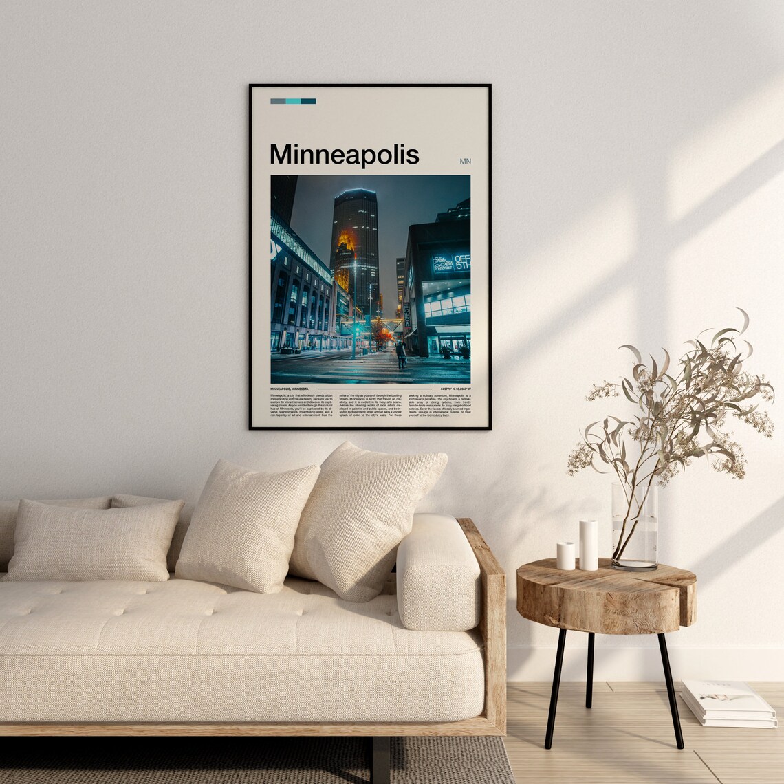 Minneapolis Minnesota Downtown Night Street Minimalist Photo Poster - Image 3