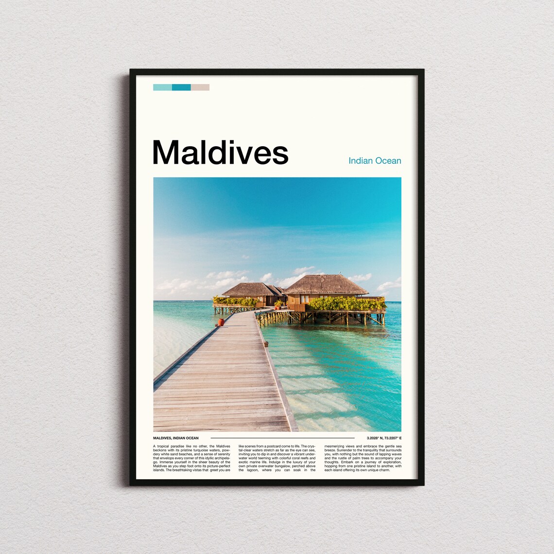 Maldives Overwater Bungalow Tropical Island Paradise Travel Poster