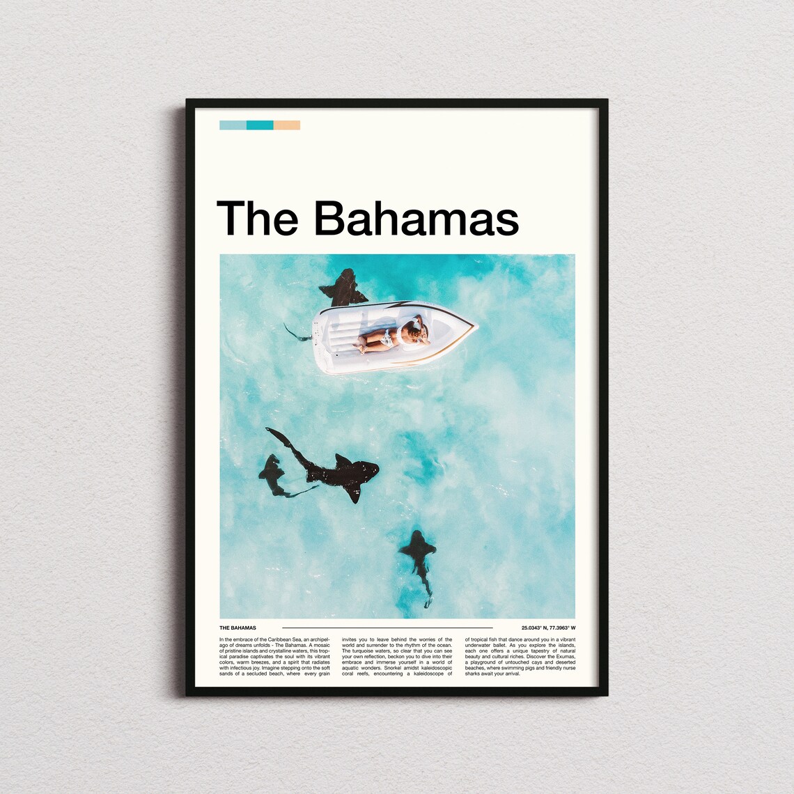 The Bahamas Caribbean Turquoise Water Boat and Nurse Sharks Poster