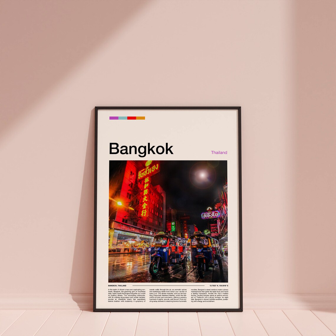 Bangkok Thailand Tuk Tuk Night Street Neon Lights Photography Poster - Image 4