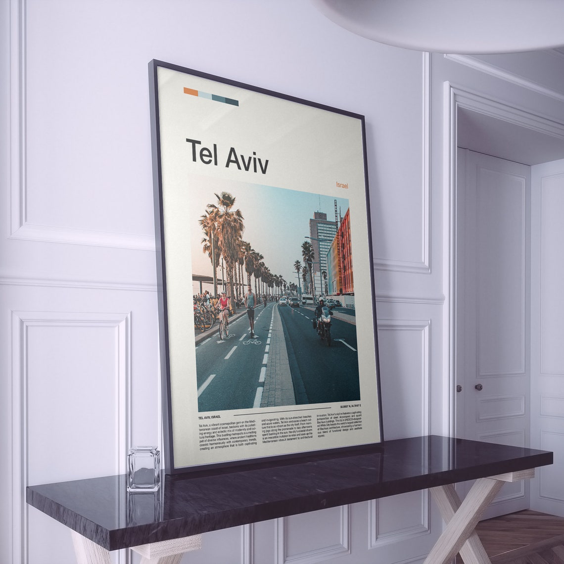 Tel Aviv Israel Beachfront Promenade Palm Trees Cycling Poster - Image 2