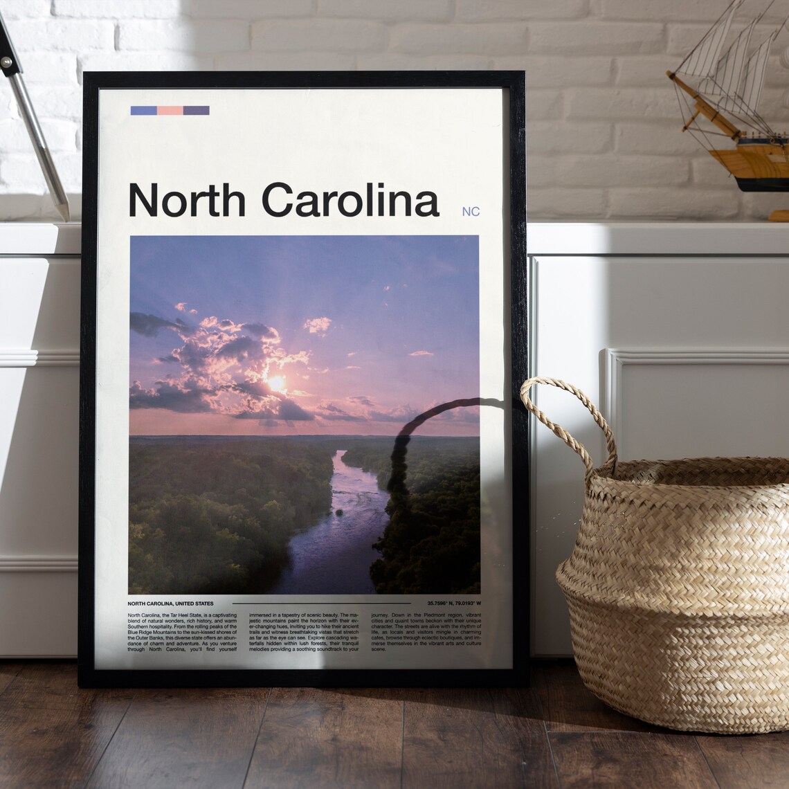 North Carolina River Forest Aerial Sunset Purple Sky Art Poster - Image 5