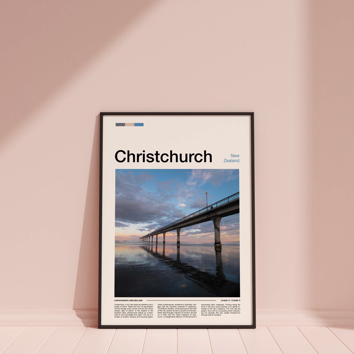 Christchurch Ocean Pier at Dusk Minimalist New Zealand Travel Poster - Image 4