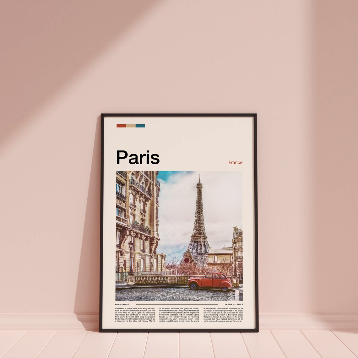 Paris France Eiffel Tower Cobblestone Street Red Car City Photo Poster - Image 4