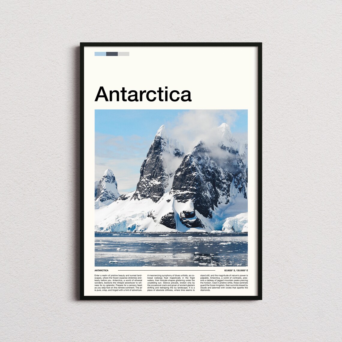 Antarctica Snowy Mountain Peaks Icy Water Minimalist Photo Poster