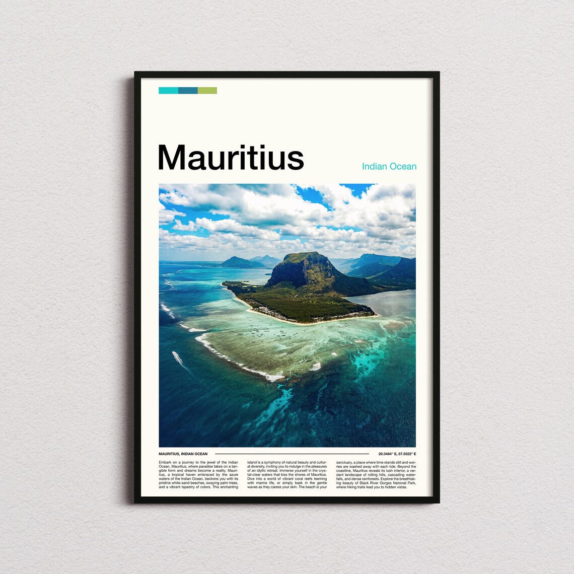 Mauritius Indian Ocean Aerial Lagoon Le Morne Mountain Poster