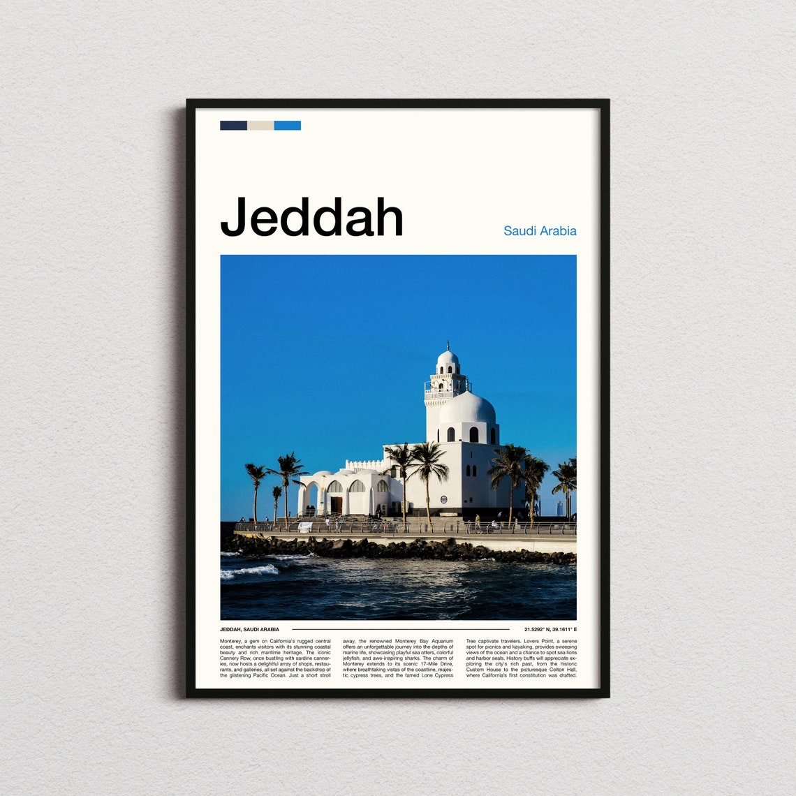 Jeddah Saudi Arabia White Waterfront Mosque Corniche Travel Poster