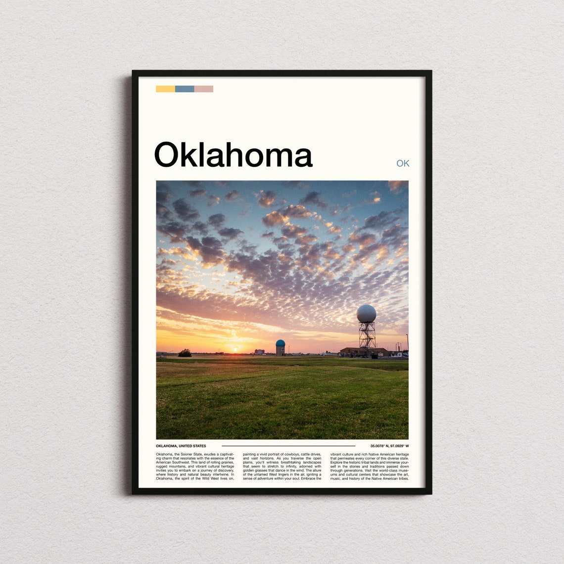 Oklahoma Prairie Sunset Radar Towers Open Sky Landscape Poster