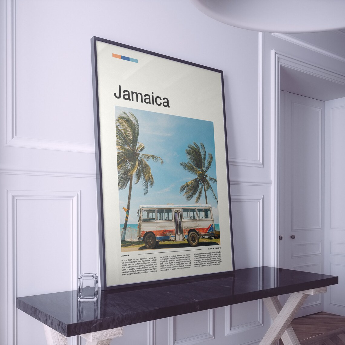 Jamaica Caribbean Palm Trees Vintage Bus Beach Scene Art Poster - Image 2