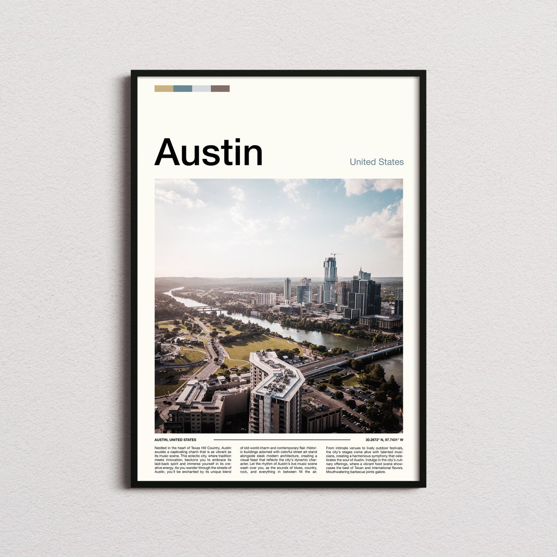 Austin Texas Aerial Skyline River Downtown City View Scene Poster