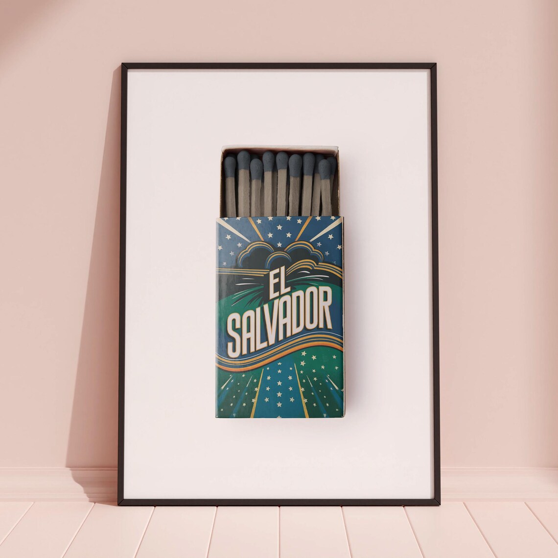 El Salvador Matchbox Starry Night Waves Vintage Travel Art Poster - Image 3