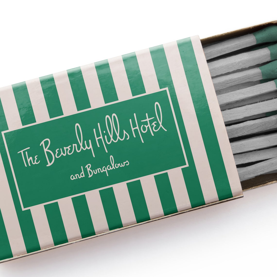 Beverly Hills Hotel Vintage Green Stripe Matchbox Art Poster - Image 5