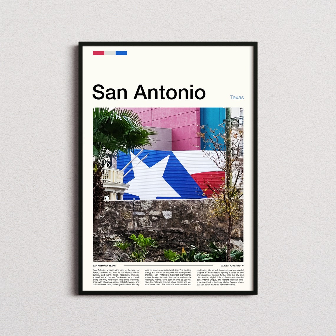 San Antonio Texas Lone Star Wall Mural Minimalist Photo Poster