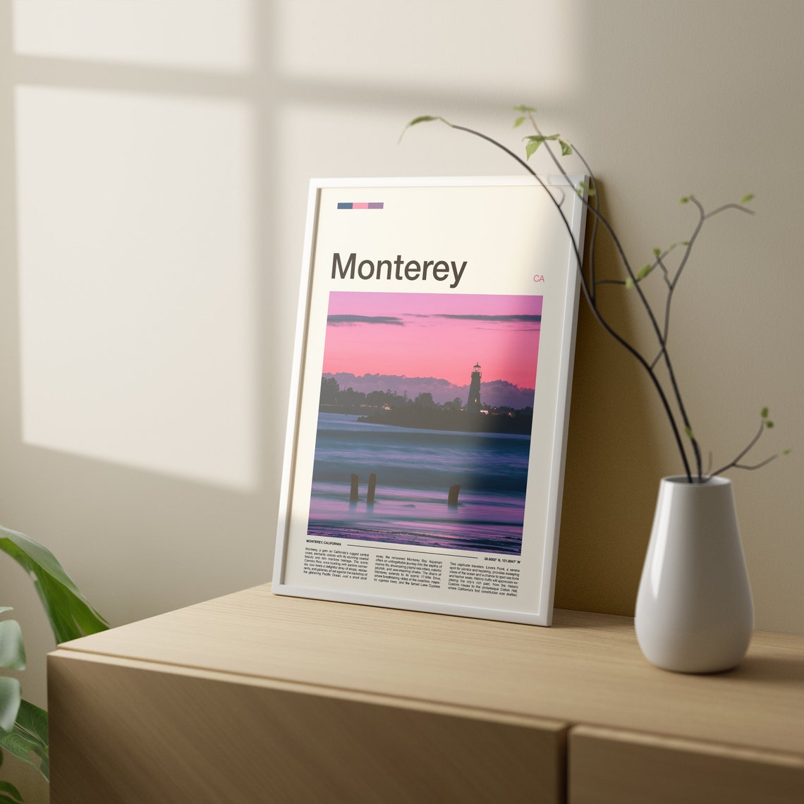 Monterey California Lighthouse Purple Sunset Harbor View Travel Poster - Image 2