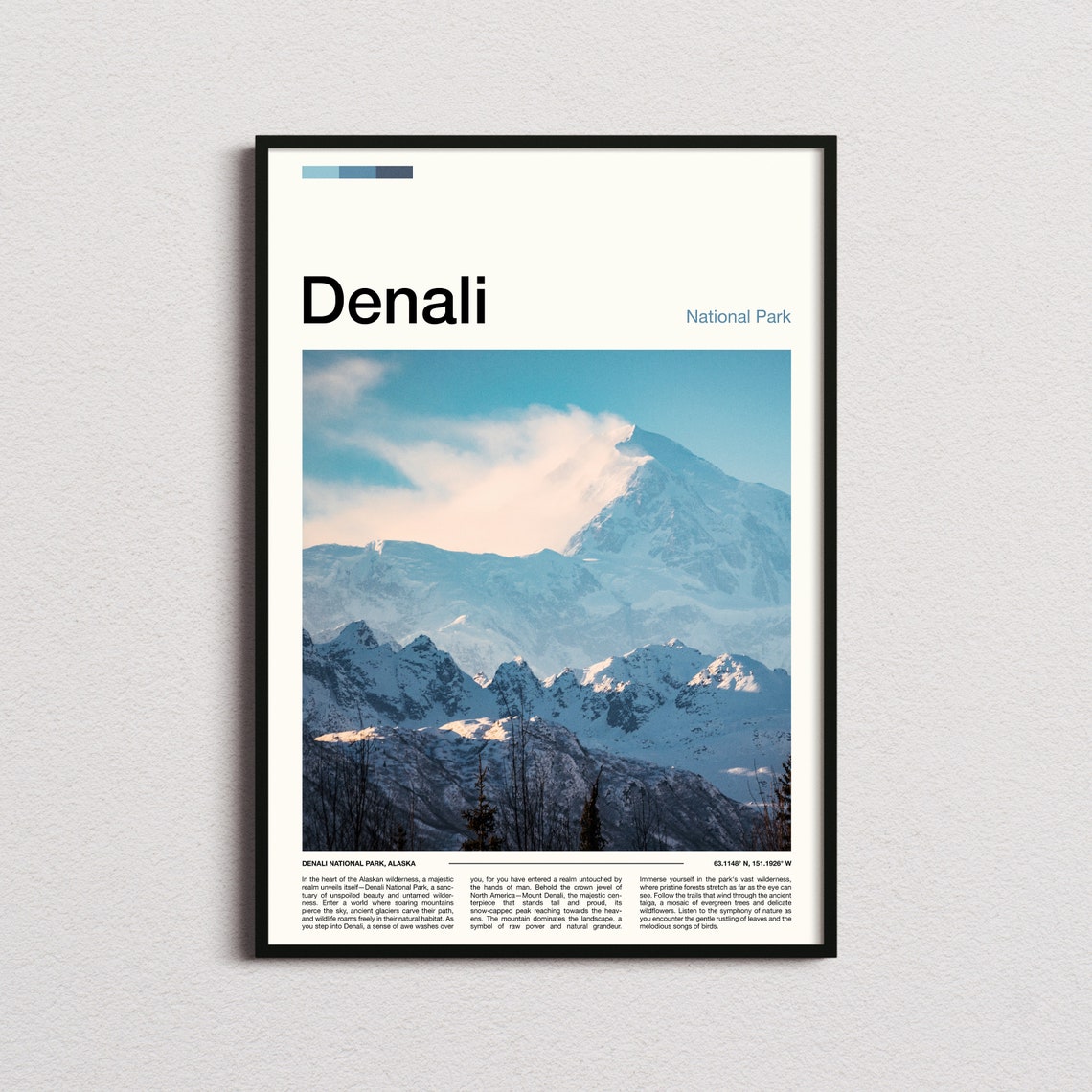 Denali National Park Alaska Snowy Mountain Peak Scenic Poster