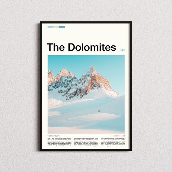 The Dolomites Italy Snowy Peaks Alpenglow Hiker Photography Poster