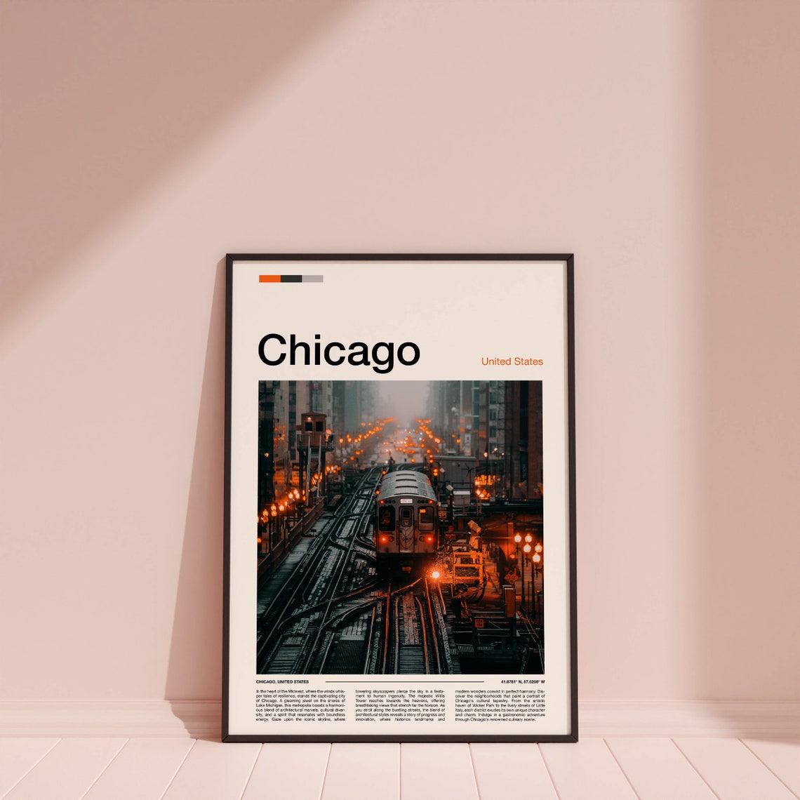 Chicago United States Elevated Train City Night Downtown Lights Poster - Image 3