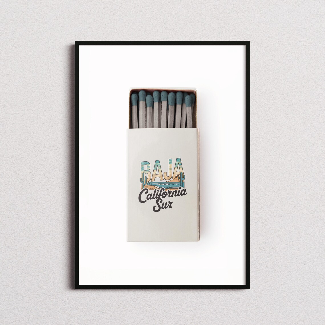 Baja California Sur Matchbox Beach Cactus Vintage Travel Art Poster