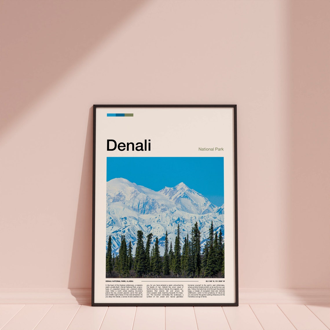 Denali National Park Alaska Snow Peak Pine Forest Travel Poster - Image 3