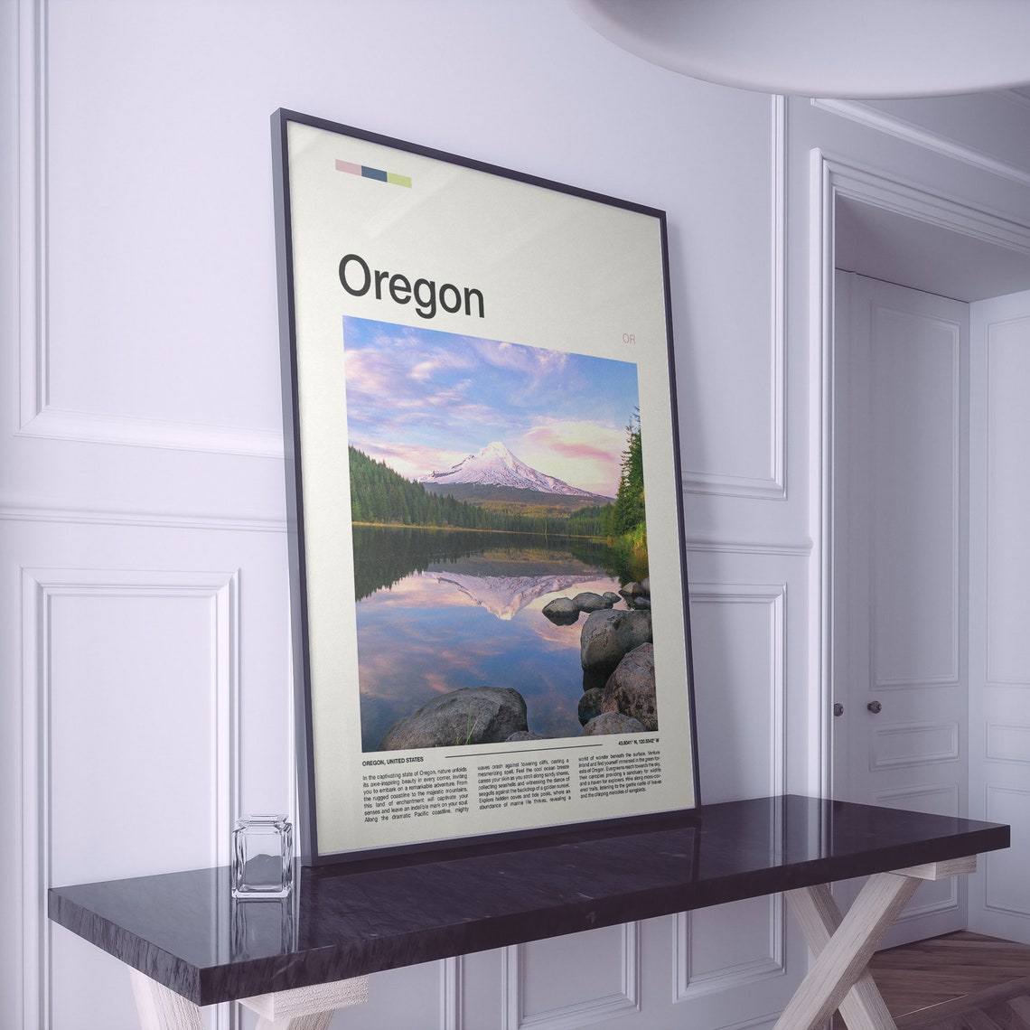 Oregon Snowcapped Mountain Lake Reflection Photography Poster - Image 2