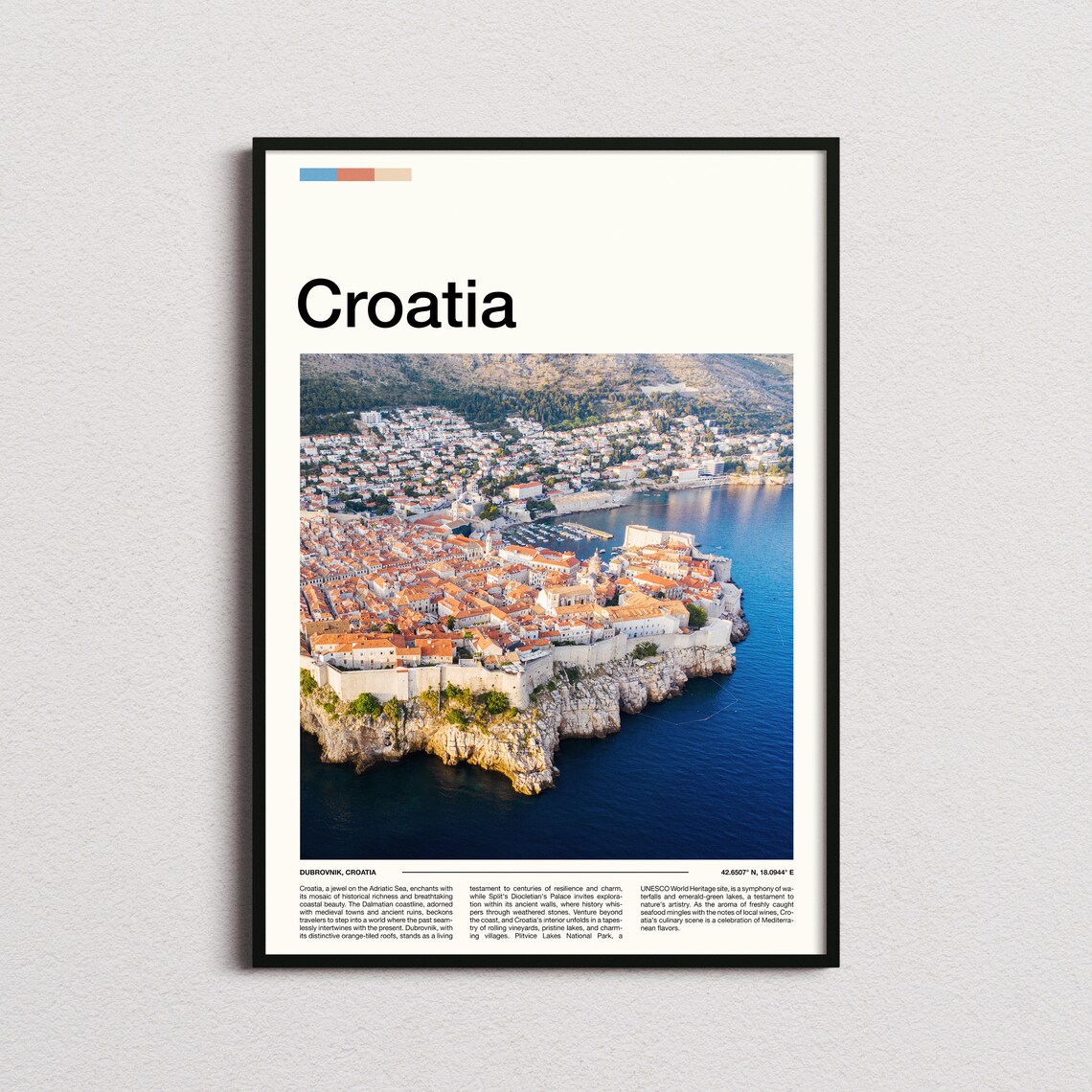 Croatia Dubrovnik Old Town Cliffside Aerial Minimalist Photo Poster