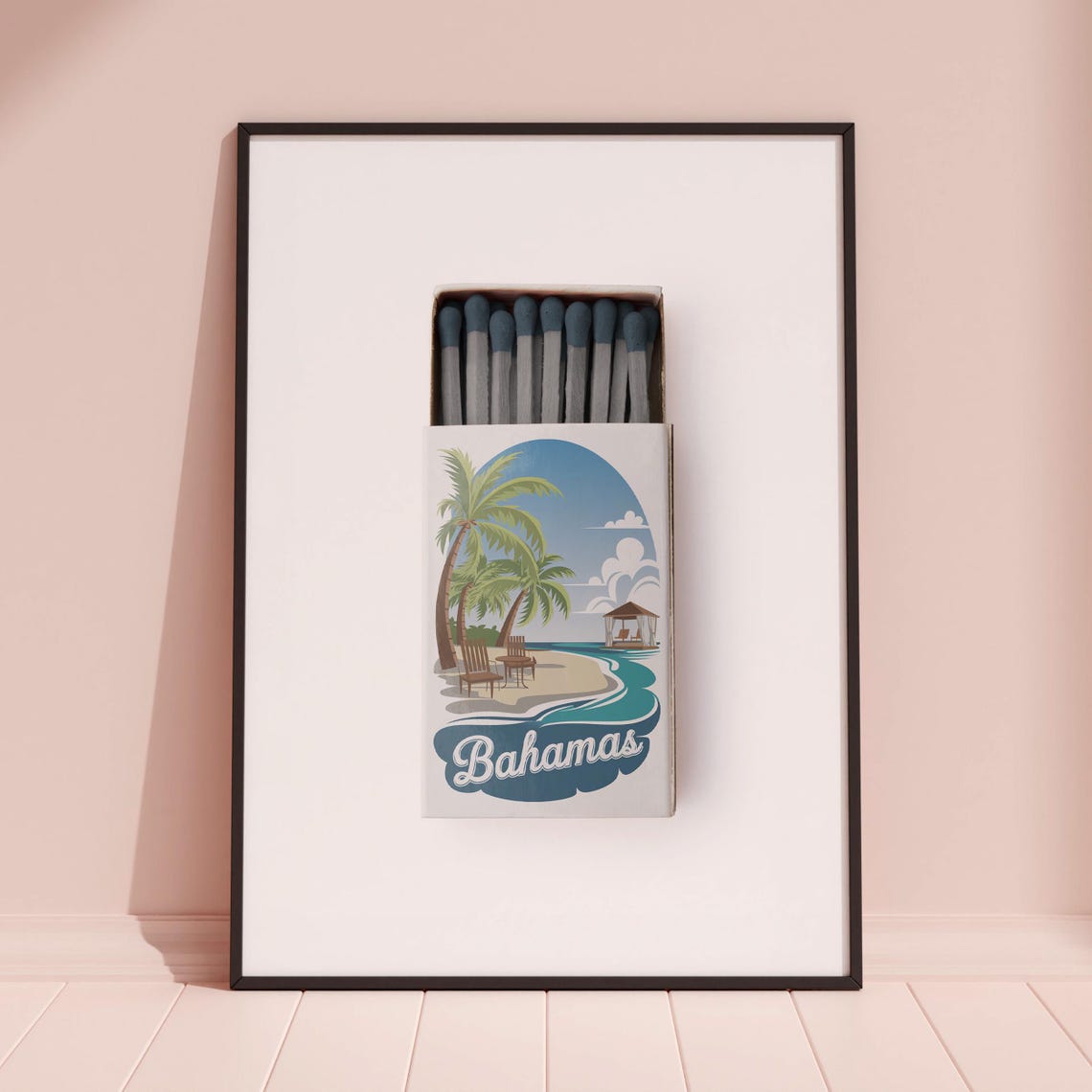 Bahamas Tropical Beach Matchbox Style Art with Palms and Cabana Poster - Image 3
