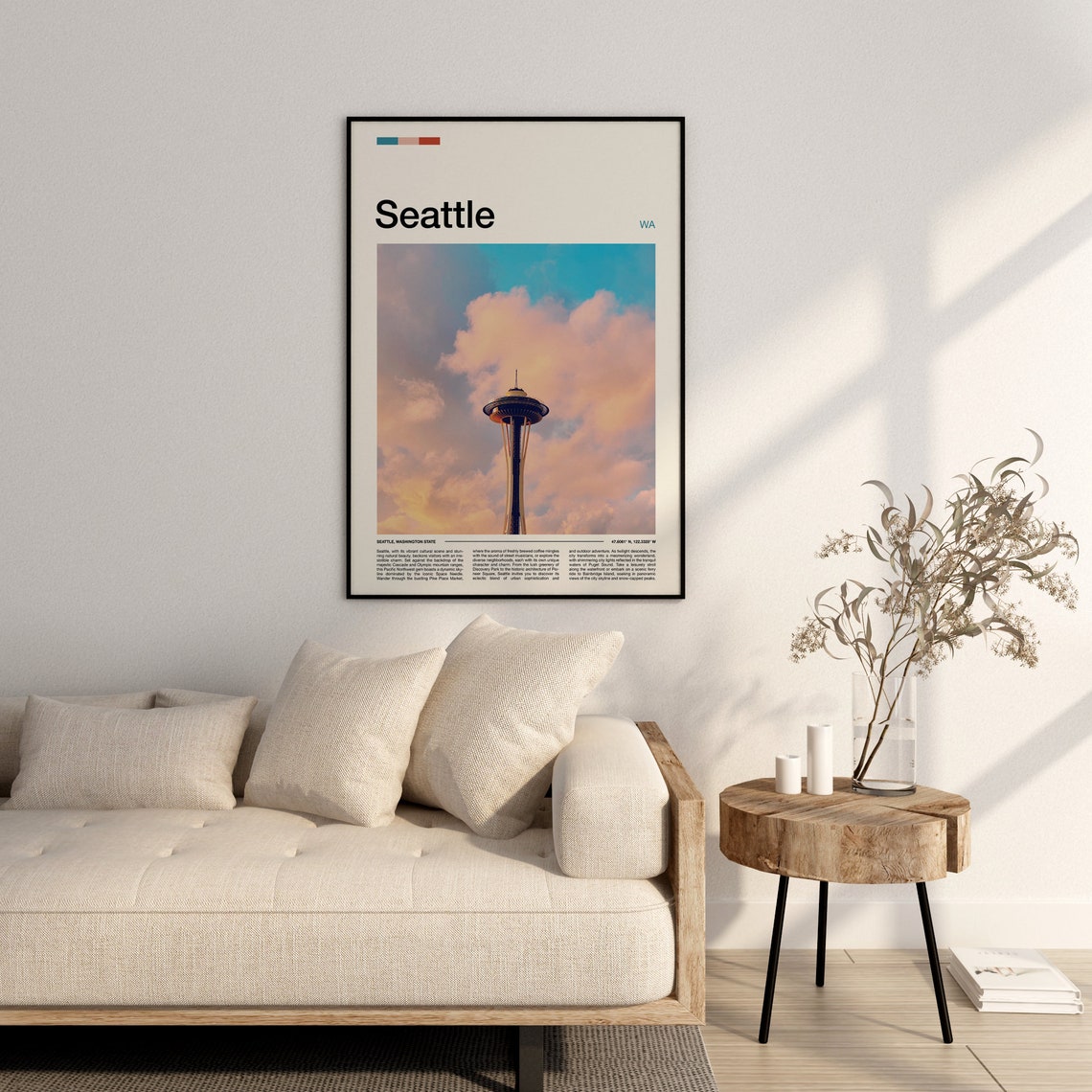 Seattle Space Needle Pastel Cloud Sky Dreamy Tower Art Poster - Image 3