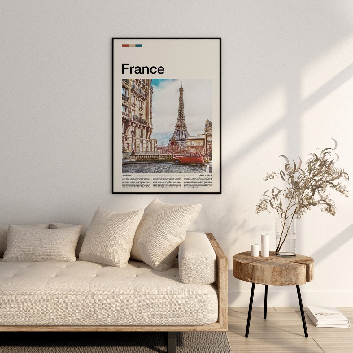 France Paris Eiffel Tower Vintage Red Car Cobblestone Street Poster - Image 3